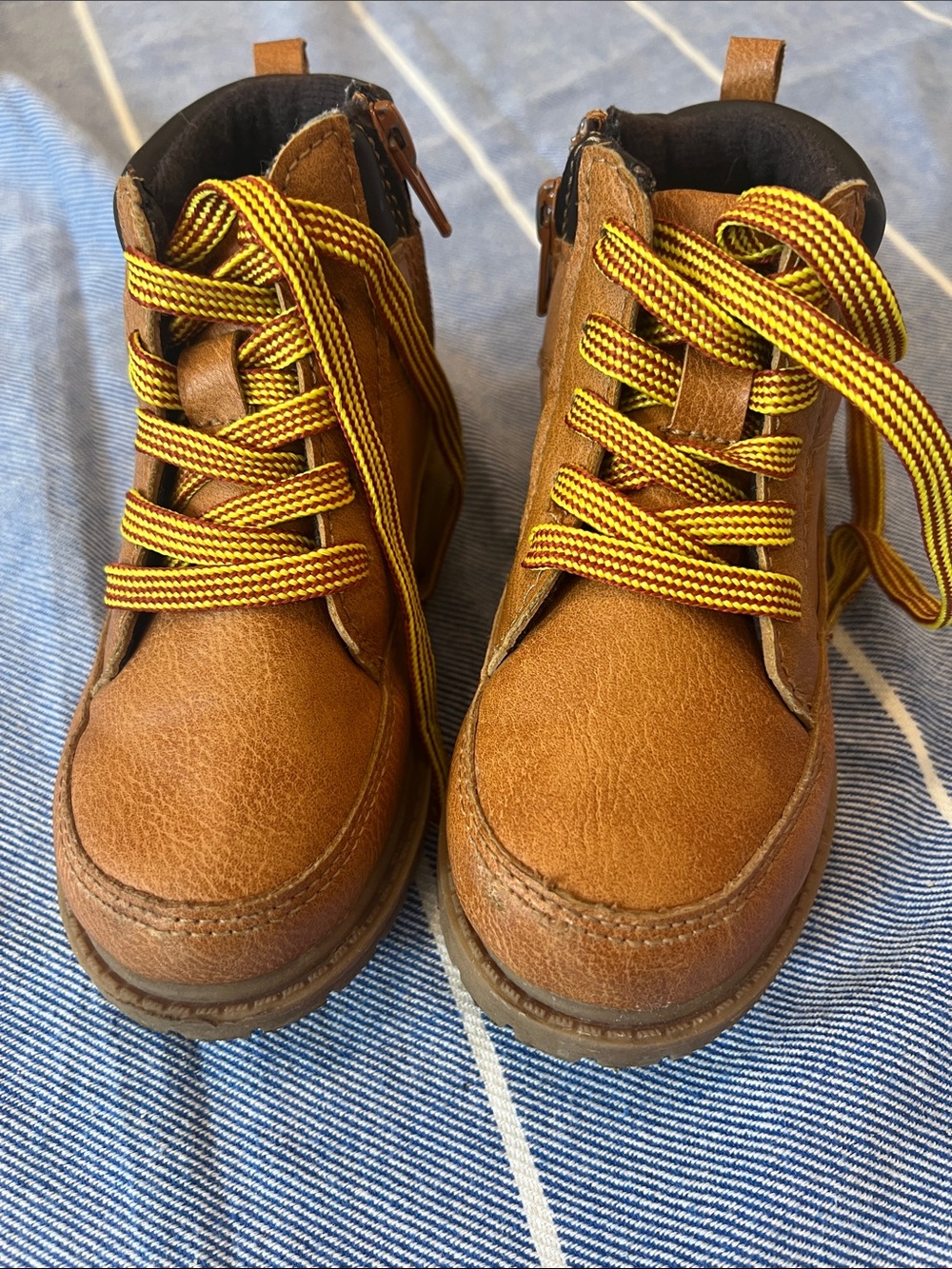 Toddler Brown Leather-Look Lace-Up Boots